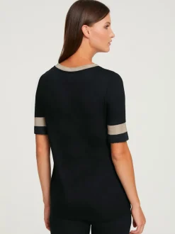T-shirt à encolure ronde avec rayures contrastées brillantes