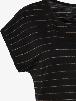 T-shirt à encolure ronde avec rayures en lurex et mancherons