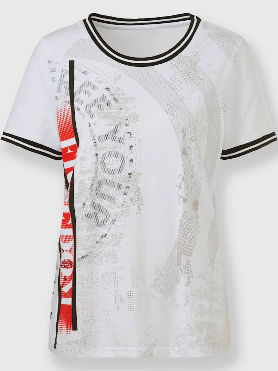 T-shirt à encolure ronde avec rayures et imprimé sportif