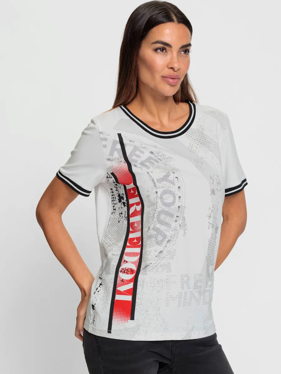 T-shirt à encolure ronde avec rayures et imprimé sportif