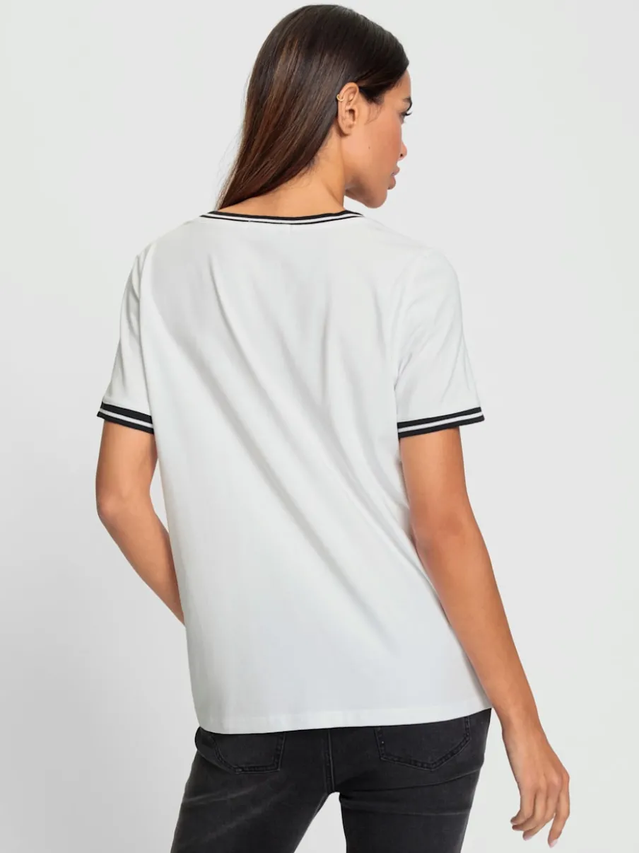 T-shirt à encolure ronde avec rayures et imprimé sportif