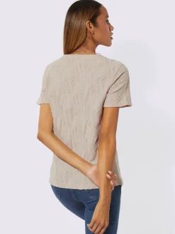 T-shirt à encolure ronde avec structure jacquard et manches courtes