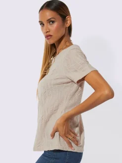 T-shirt à encolure ronde avec structure jacquard et manches courtes
