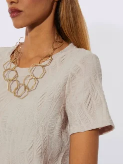 T-shirt à encolure ronde avec structure jacquard et manches courtes