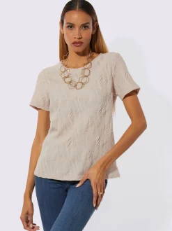 T-shirt à encolure ronde avec structure jacquard et manches courtes