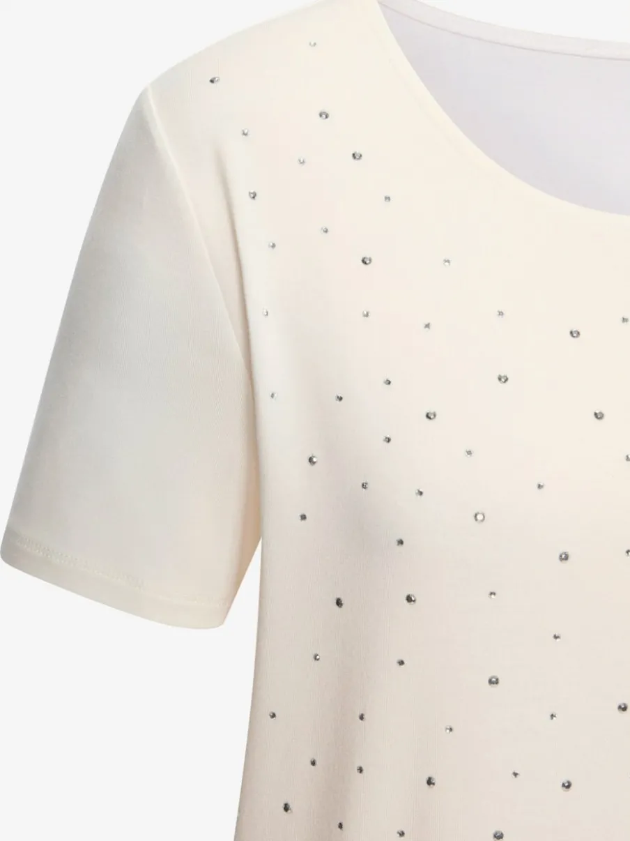 T-shirt à encolure ronde avec strass scintillants et manches courtes