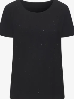 T-shirt à encolure ronde avec strass scintillants et manches courtes