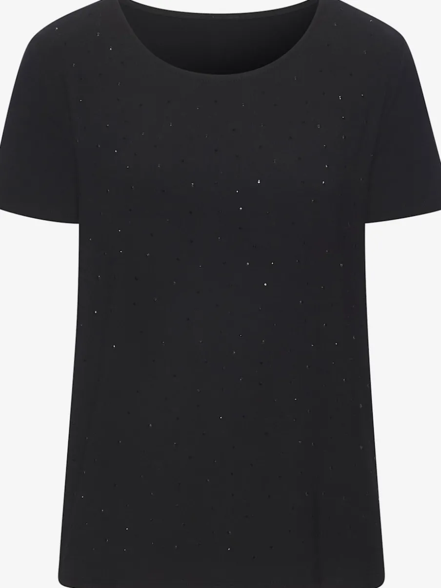 T-shirt à encolure ronde avec strass scintillants et manches courtes