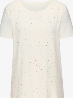 T-shirt à encolure ronde avec strass scintillants et manches courtes