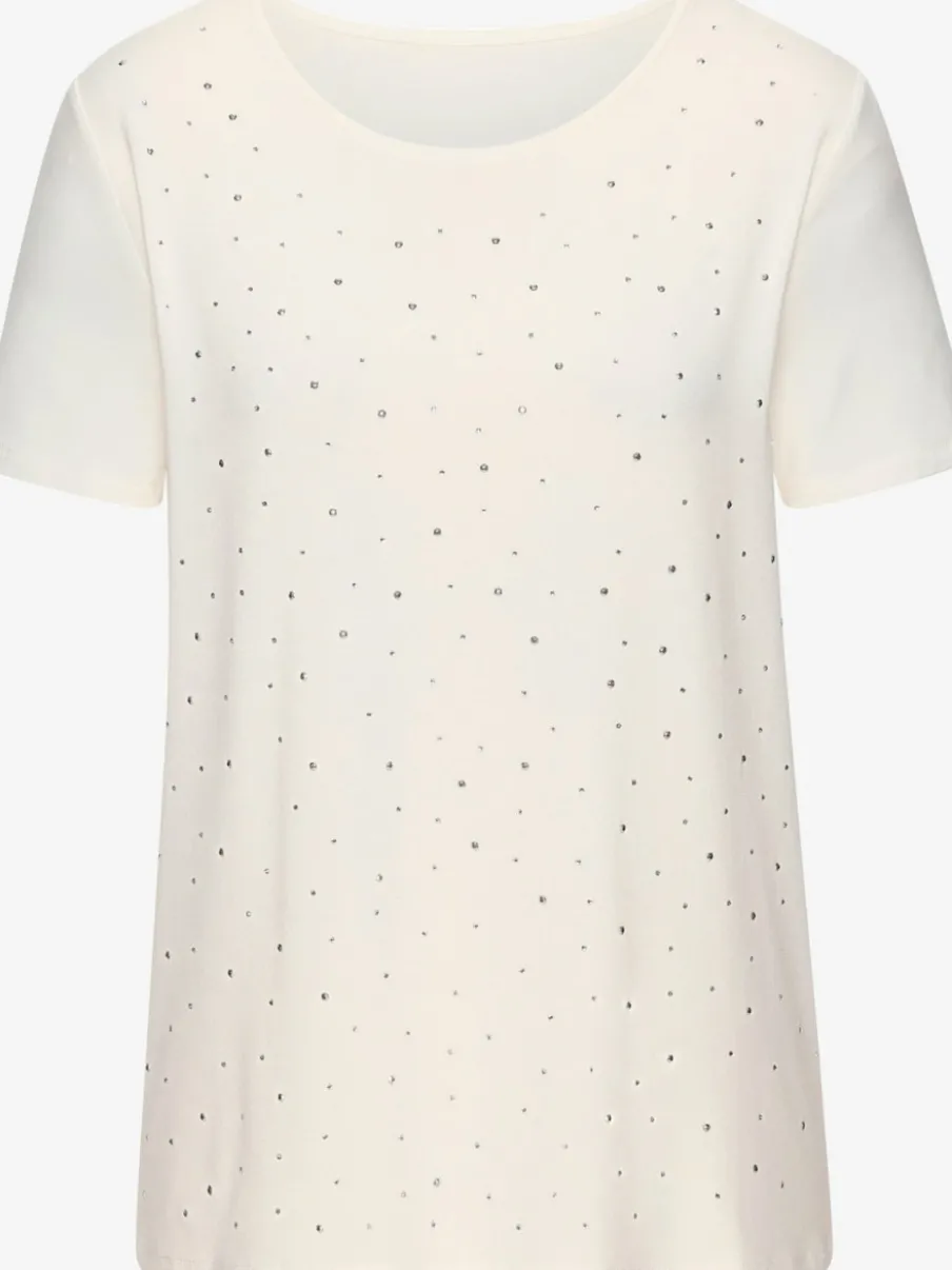 T-shirt à encolure ronde avec strass scintillants et manches courtes