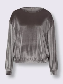 T-shirt à encolure ronde en velours brillant fluide