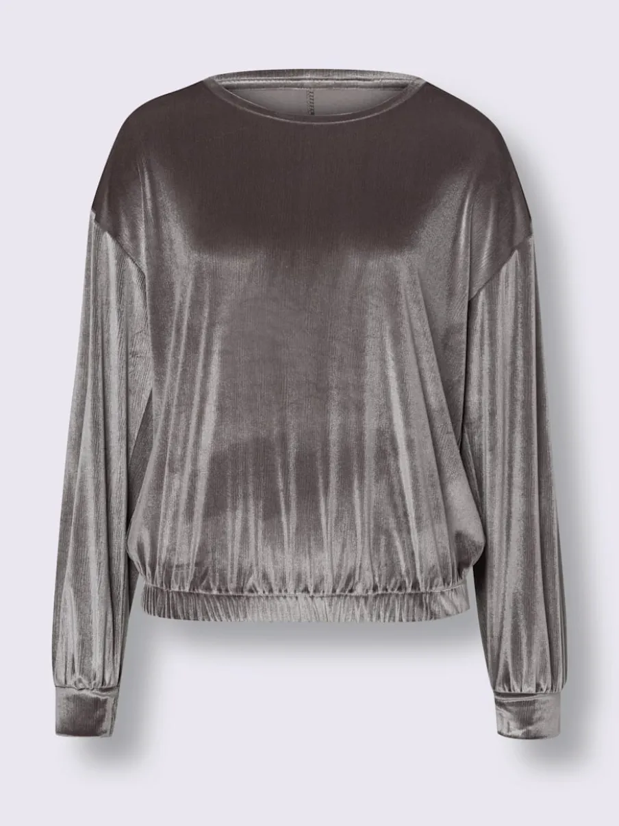 T-shirt à encolure ronde en velours brillant fluide