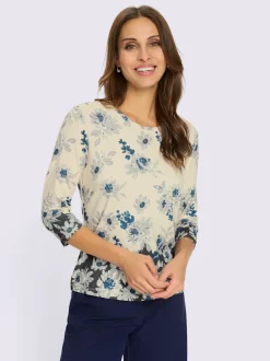 T-shirt à encolure ronde en viscose aux motifs floraux
