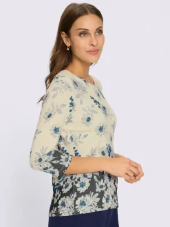 T-shirt à encolure ronde en viscose aux motifs floraux