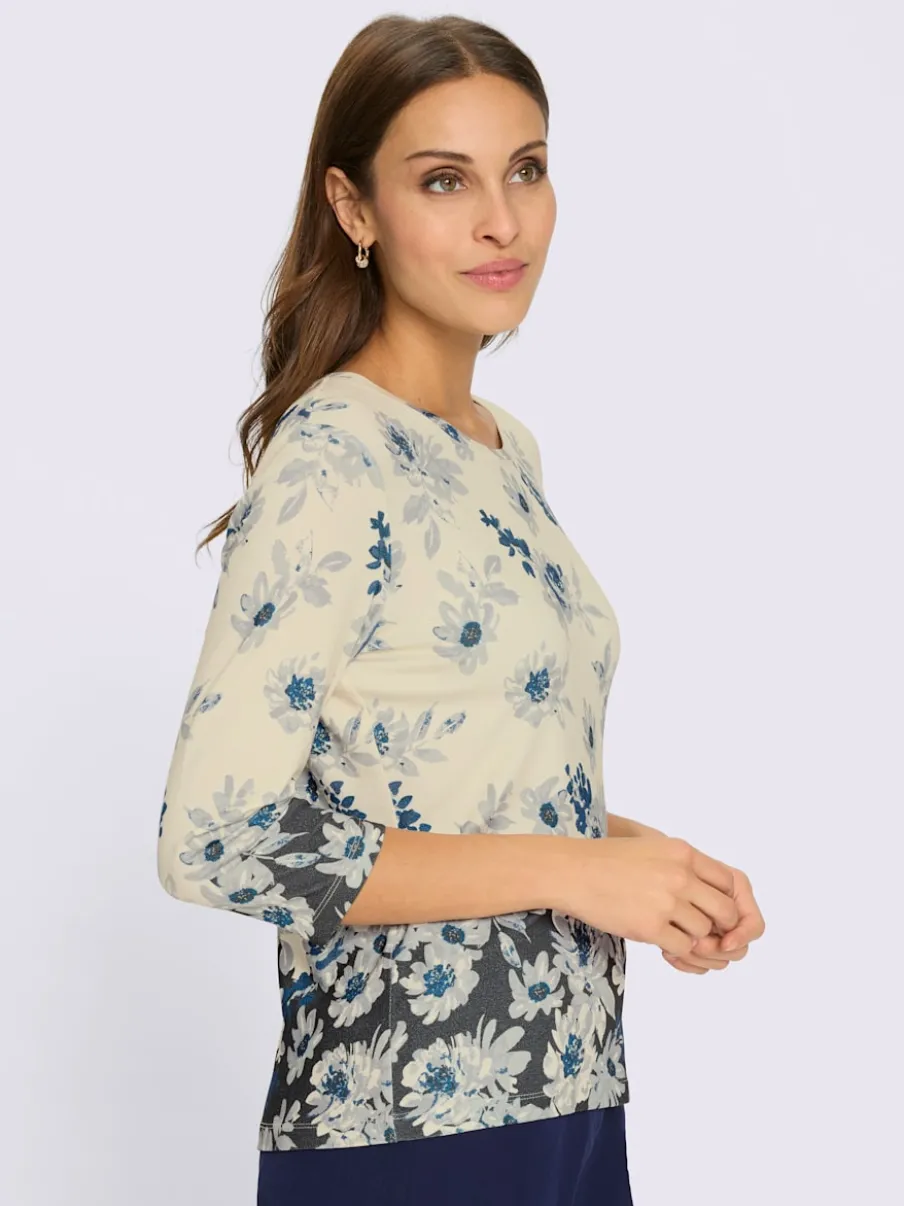 T-shirt à encolure ronde en viscose aux motifs floraux