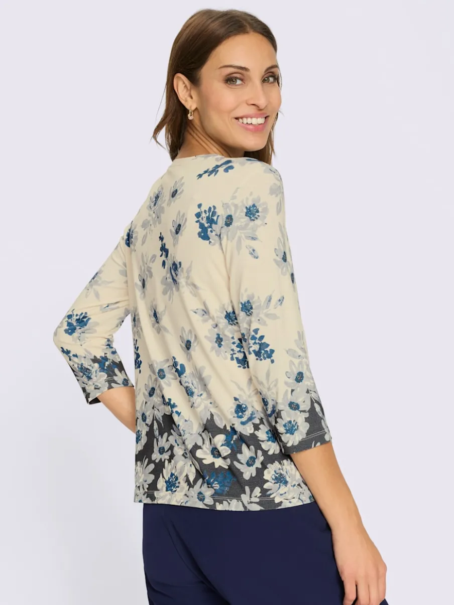 T-shirt à encolure ronde en viscose aux motifs floraux