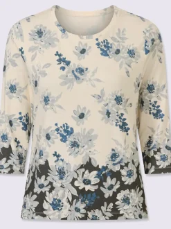 T-shirt à encolure ronde en viscose aux motifs floraux