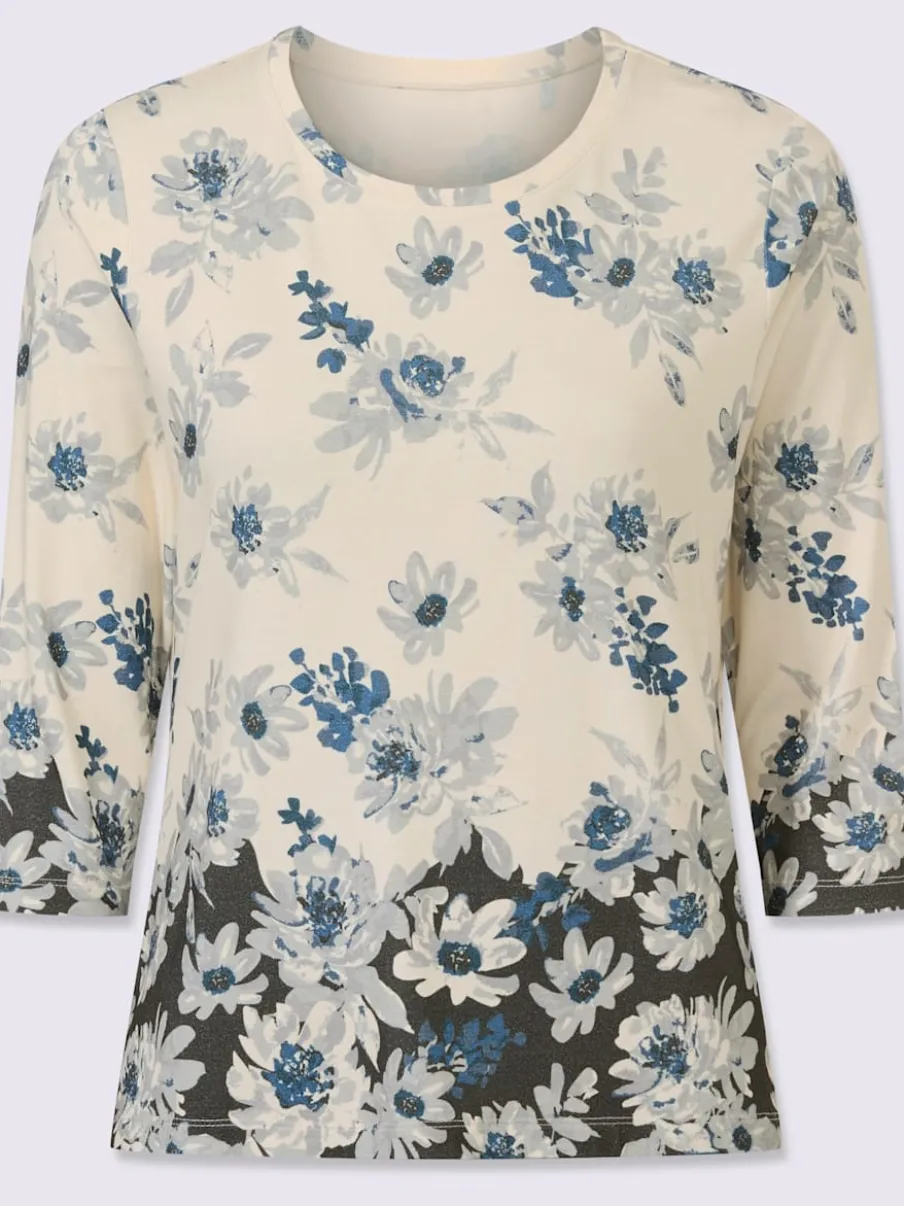 T-shirt à encolure ronde en viscose aux motifs floraux