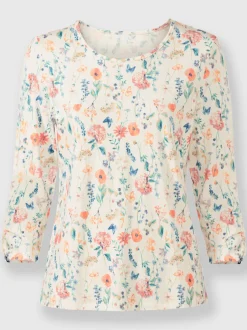 T-shirt à encolure ronde et manches 3/4 avec motif floral