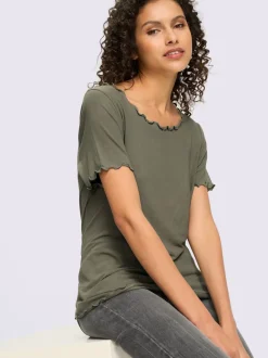 T-shirt à encolure ronde et manches courtes avec bords ondulés