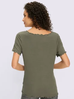 T-shirt à encolure ronde et manches courtes avec bords ondulés