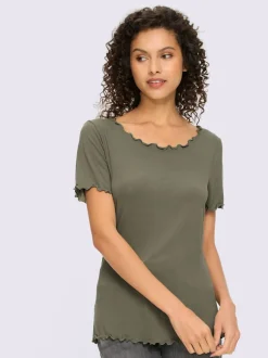 T-shirt à encolure ronde et manches courtes avec bords ondulés