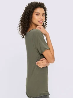 T-shirt à encolure ronde et manches courtes avec bords ondulés