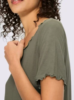 T-shirt à encolure ronde et manches courtes avec bords ondulés