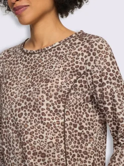 T-shirt à encolure ronde et manches longues avec motif léopard