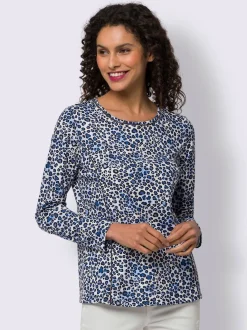T-shirt à encolure ronde et manches longues avec motif léopard