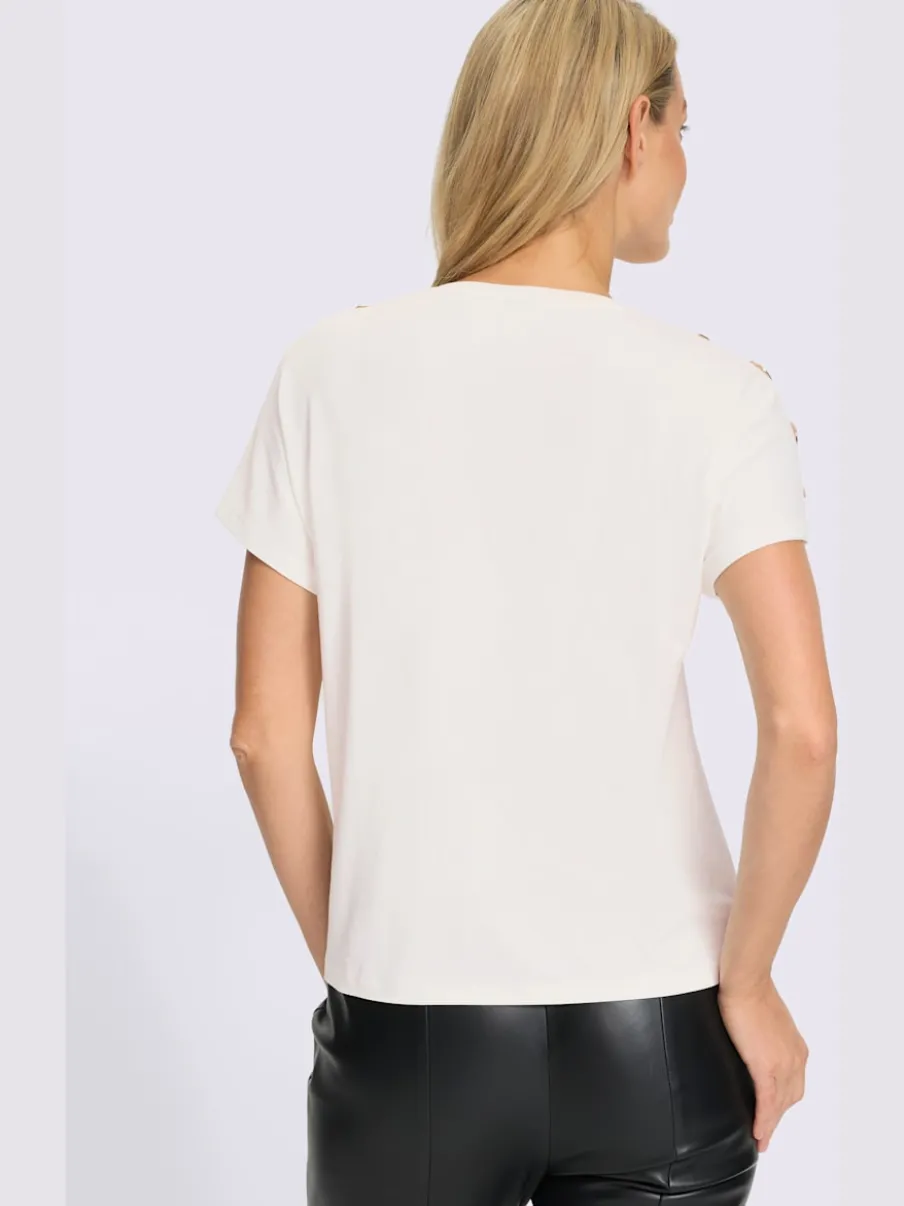T-shirt à encolure ronde et manches courtes avec boutons décoratifs