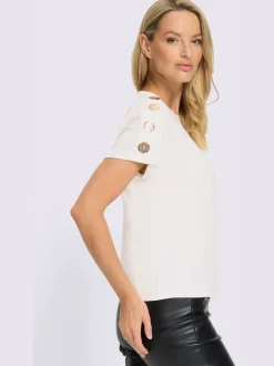 T-shirt à encolure ronde et manches courtes avec boutons décoratifs