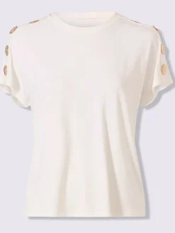 T-shirt à encolure ronde et manches courtes avec boutons décoratifs