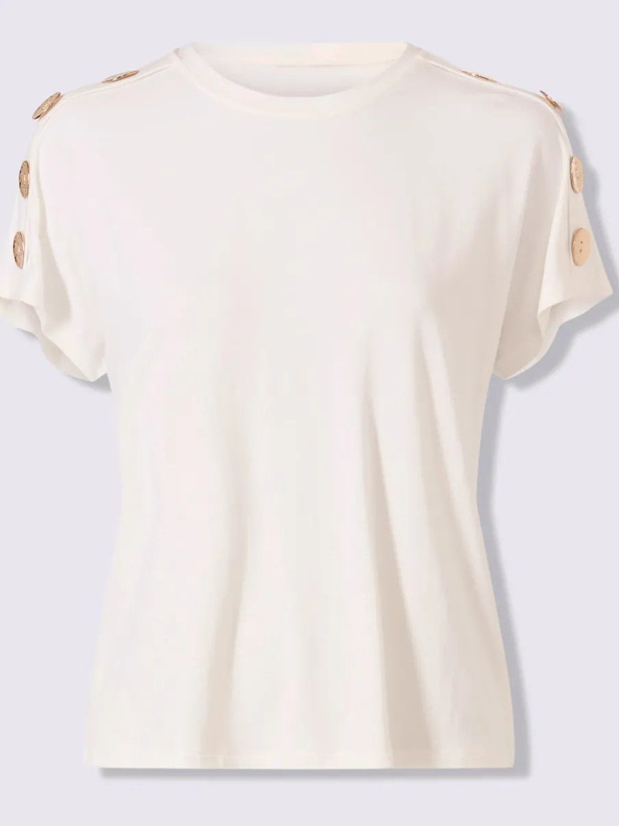 T-shirt à encolure ronde et manches courtes avec boutons décoratifs