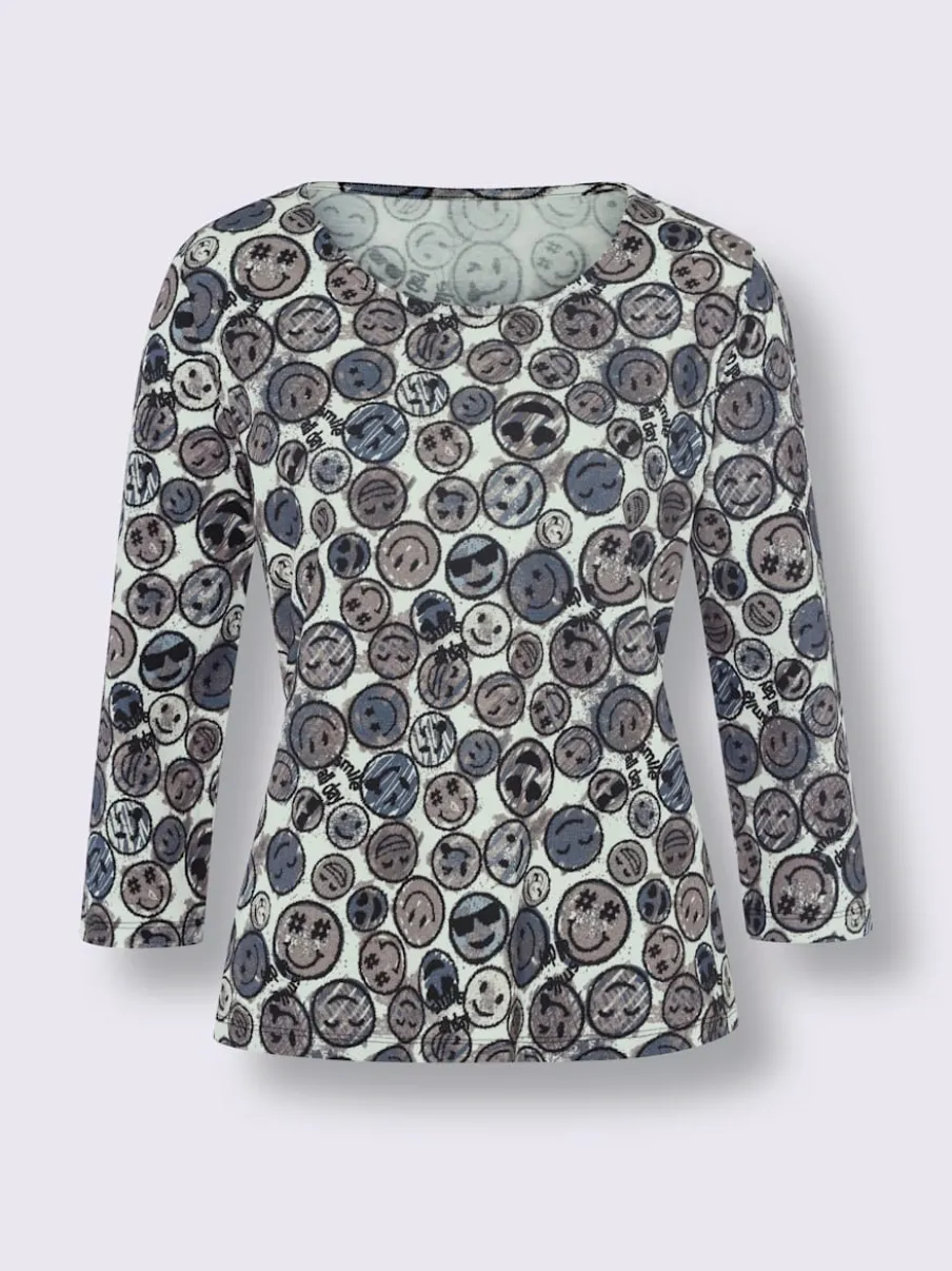 T-shirt à encolure ronde imprimé smileys en coton doux
