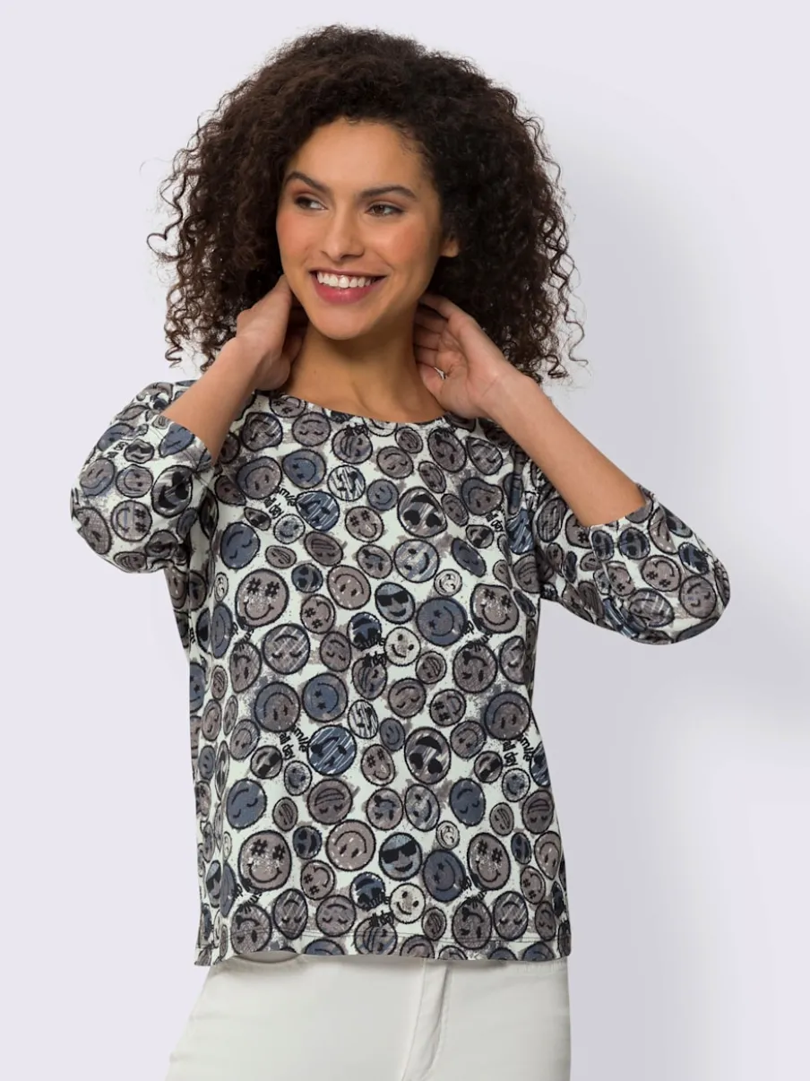 T-shirt à encolure ronde imprimé smileys en coton doux