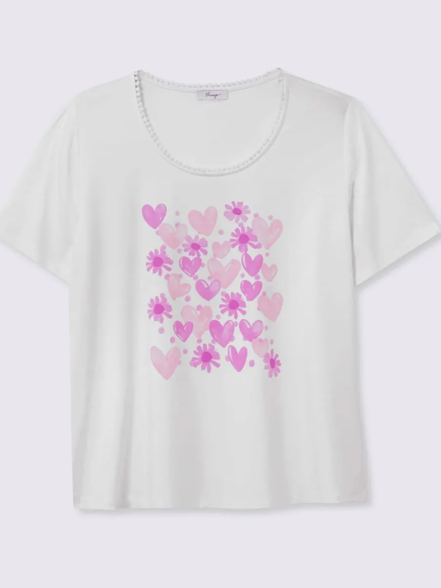 T-shirt à encolure ronde imprimé cœur fantaisie