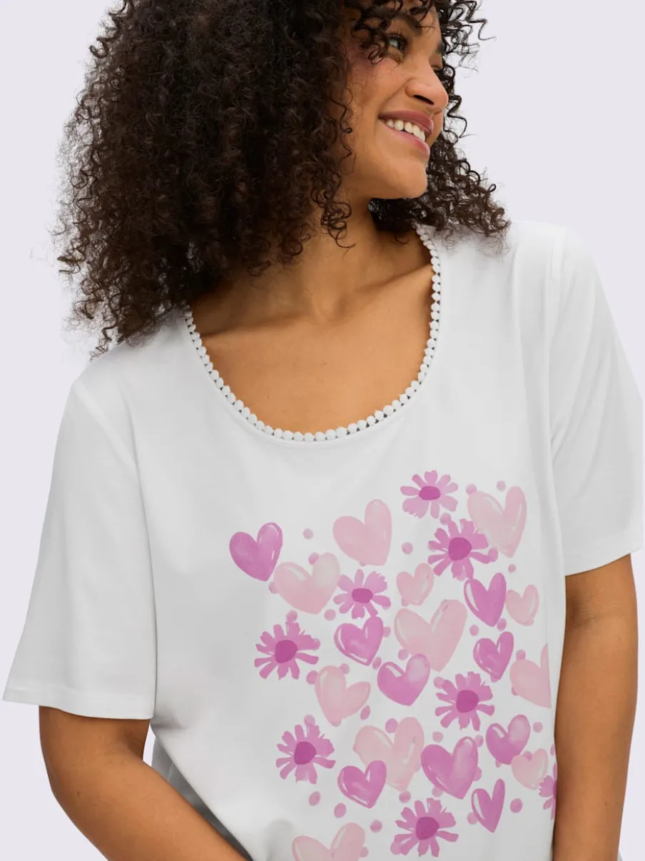 T-shirt à encolure ronde imprimé cœur fantaisie