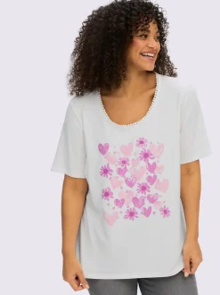 T-shirt à encolure ronde imprimé cœur fantaisie