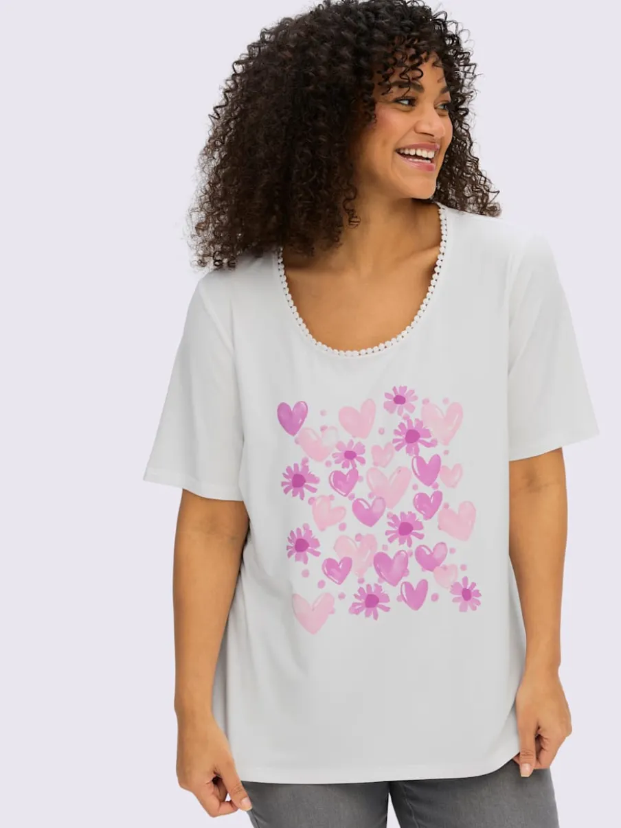 T-shirt à encolure ronde imprimé cœur fantaisie
