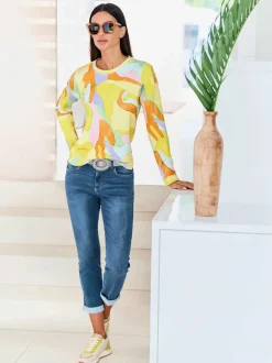 T-shirt à encolure ronde manches longues imprimé multicolore
