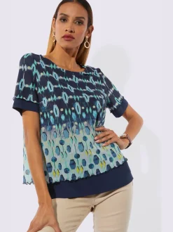 T-shirt à encolure ronde à manches courtes avec imprimé original et superposition