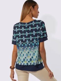 T-shirt à encolure ronde à manches courtes avec imprimé original et superposition