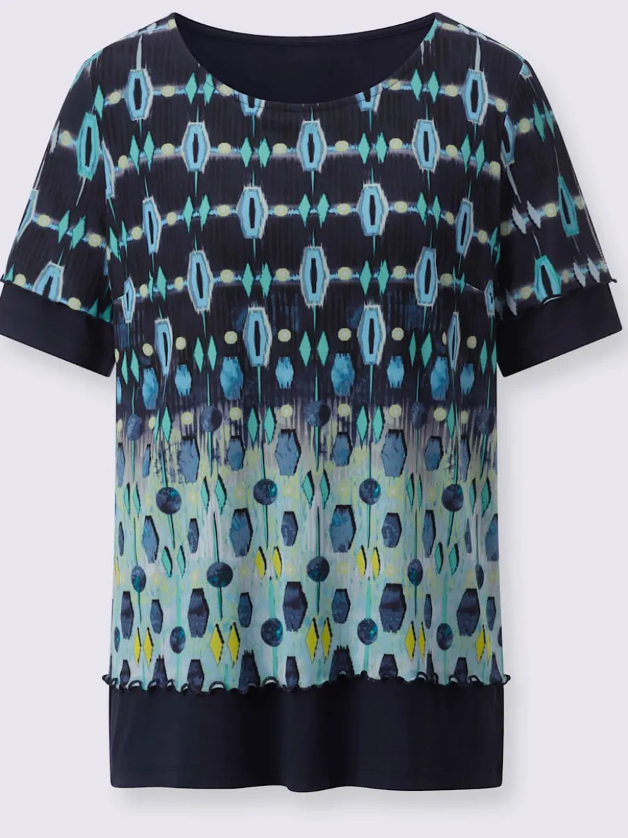 T-shirt à encolure ronde à manches courtes avec imprimé original et superposition