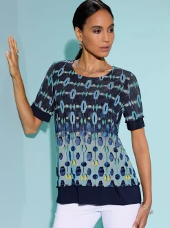 T-shirt à encolure ronde à manches courtes avec imprimé original et superposition