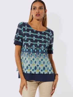 T-shirt à encolure ronde à manches courtes avec imprimé original et superposition