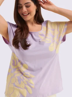 T-shirt à encolure ronde motif floral féminin