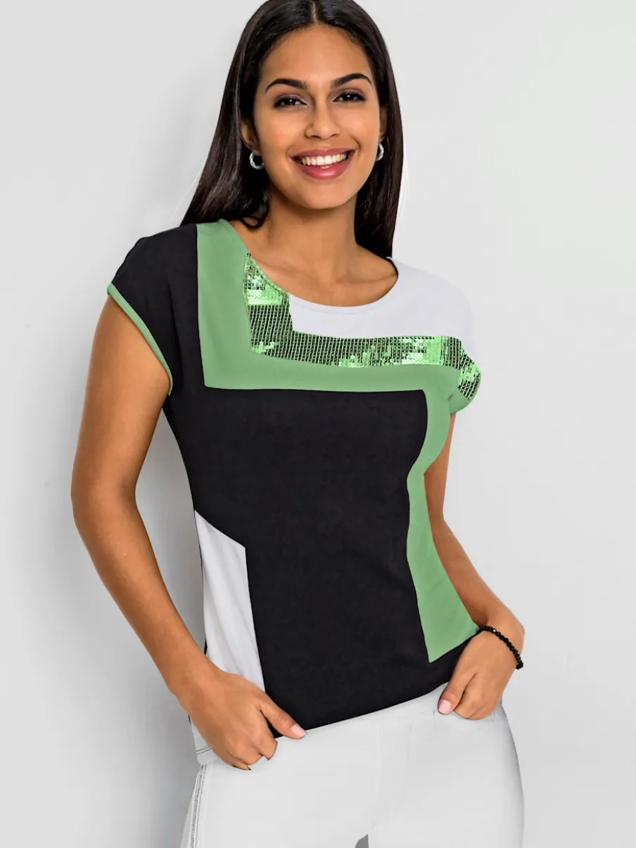 T-shirt à encolure ronde motif patchwork et paillettes scintillantes