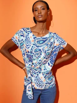 T-shirt à encolure ronde motif paisley et nœud sur le côté