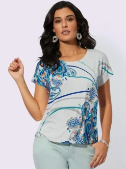 T-shirt à encolure ronde à motifs paisley avec mancherons